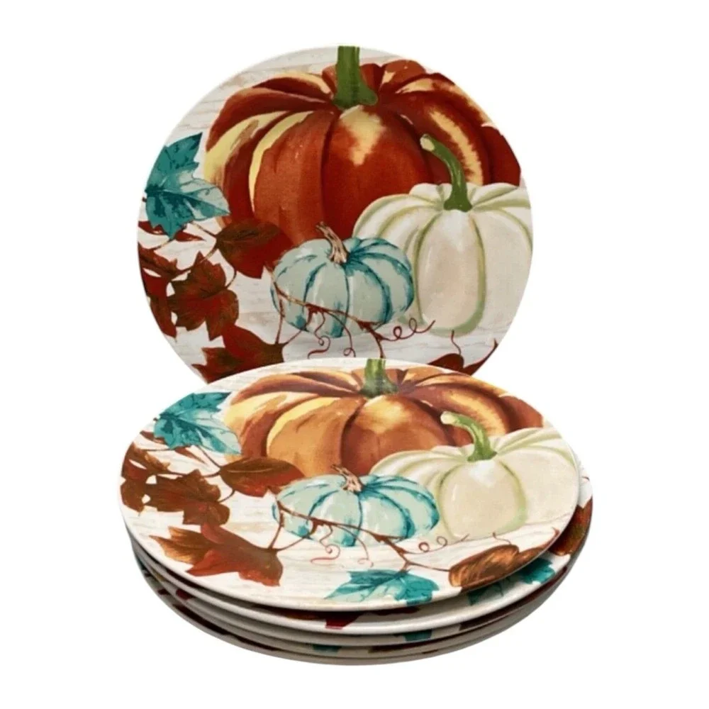 Royal Norfolk Pumpkin Stoneware Dinner Plates 10.5” Set of 4